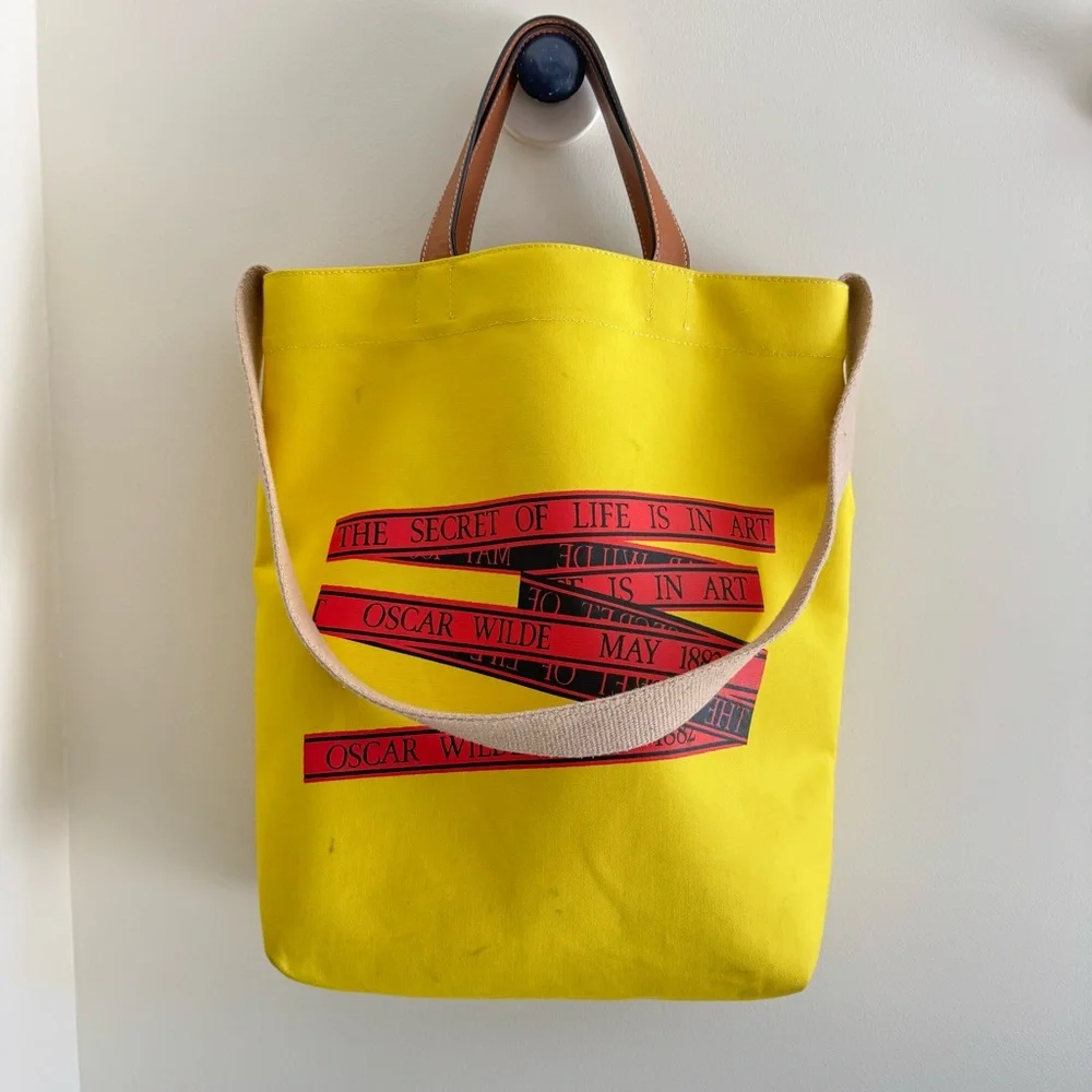 JW ANDERSON Yellow Tote with Red Accents and Brown Saddle Leather Handle